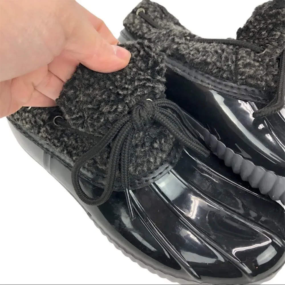 Dakota Shearling Patent Leather Black Duck Slip On Low Top Boots Shoes Size 6.5